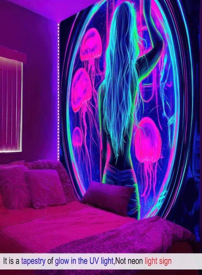 BlissYard Blacklight Medusa Tapestry Trippy UV Reactive Psychedelic Neon Space Tapestry Wall Black Light Tapestries Posters Wall Hanging for Backdrop Bedroom Dorm Living Room Decor 59 X 78 inch - Image 4