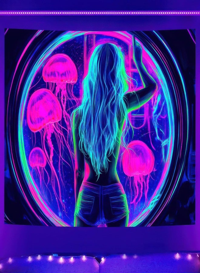 BlissYard Blacklight Medusa Tapestry Trippy UV Reactive Psychedelic Neon Space Tapestry Wall Black Light Tapestries Posters Wall Hanging for Backdrop Bedroom Dorm Living Room Decor 59 X 78 inch - Image 2