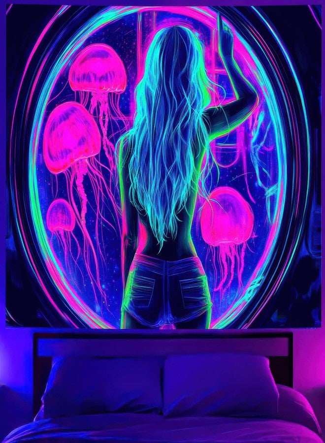 BlissYard Blacklight Medusa Tapestry Trippy UV Reactive Psychedelic Neon Space Tapestry Wall Black Light Tapestries Posters Wall Hanging for Backdrop Bedroom Dorm Living Room Decor 59 X 78 inch - Image 1