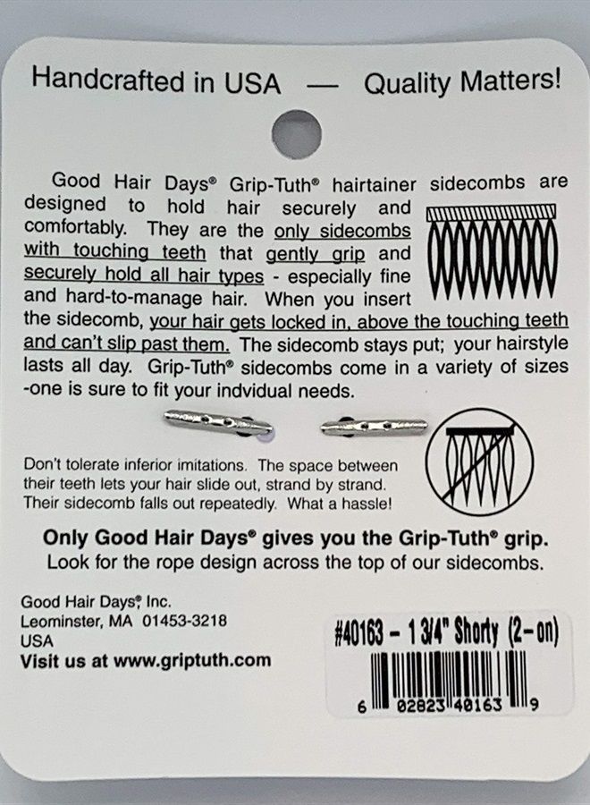 Good Hair Days The Original Grip-Tuth Hair Combs, Set of 2, 40163 Shell Shorty 1 3/4" Wide - Image 2