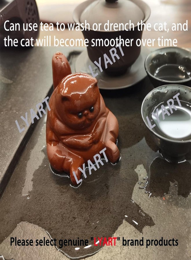 LYART Zisha Tea Pet Cat Bat Kung Fu Tea Ornament, Cute Angry Unhappy Cat Frog Set Accessories, Decoration for Table Desk Tearoom, Great Gift for Tea Lover Friend (1.Cat) - Image 5