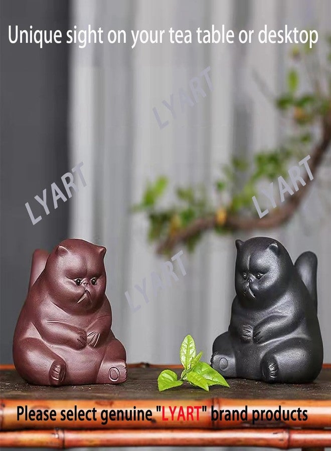 LYART Zisha Tea Pet Cat Bat Kung Fu Tea Ornament, Cute Angry Unhappy Cat Frog Set Accessories, Decoration for Table Desk Tearoom, Great Gift for Tea Lover Friend (1.Cat) - Image 2