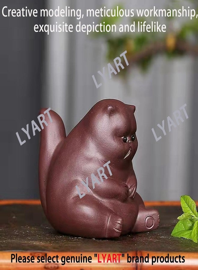 LYART Zisha Tea Pet Cat Bat Kung Fu Tea Ornament, Cute Angry Unhappy Cat Frog Set Accessories, Decoration for Table Desk Tearoom, Great Gift for Tea Lover Friend (1.Cat) - Image 4