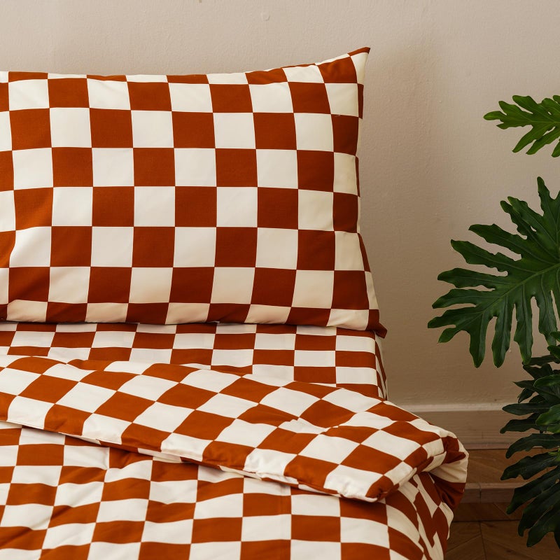 KAREVER Grid Toddler Bedding Set Pumpkin White Checkered 4 Pieces Crib Bed Set Kids Pliad Comforter Set - Image 2