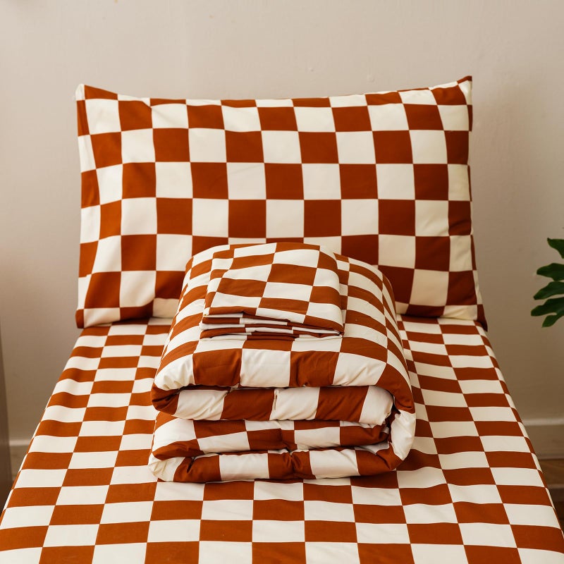 KAREVER Grid Toddler Bedding Set Pumpkin White Checkered 4 Pieces Crib Bed Set Kids Pliad Comforter Set - Image 4