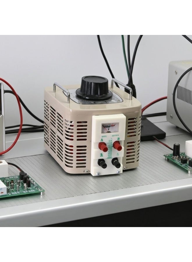 فرياك منظم جهد كهربائي متغير قدرة 5 كيلو وات ، محول فولتية متردد، لون بيج، مع مقبض تحكم دوار ومؤشر قياس، للاستخدام المختبري من VOLTAFY - Image 2