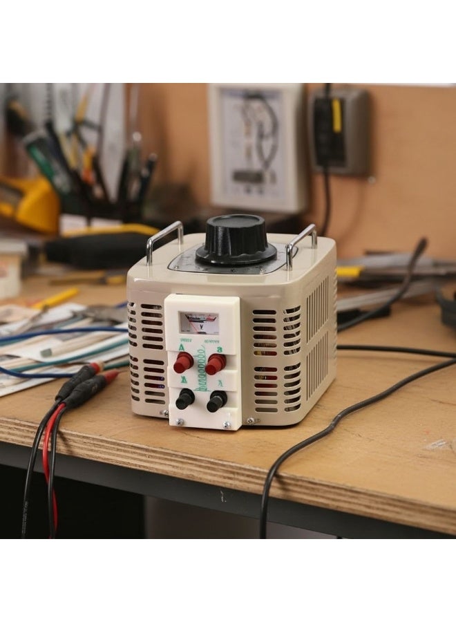 فرياك منظم جهد كهربائي متغير قدرة 5 كيلو وات ، محول فولتية متردد، لون بيج، مع مقبض تحكم دوار ومؤشر قياس، للاستخدام المختبري من VOLTAFY - Image 3
