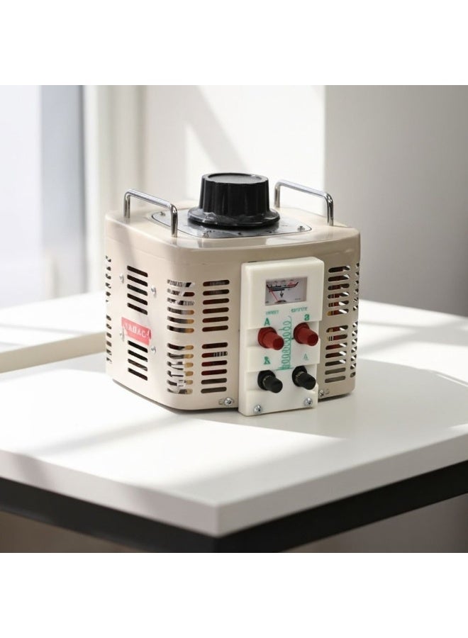 فرياك منظم جهد كهربائي متغير قدرة 5 كيلو وات ، محول فولتية متردد، لون بيج، مع مقبض تحكم دوار ومؤشر قياس، للاستخدام المختبري من VOLTAFY - Image 4