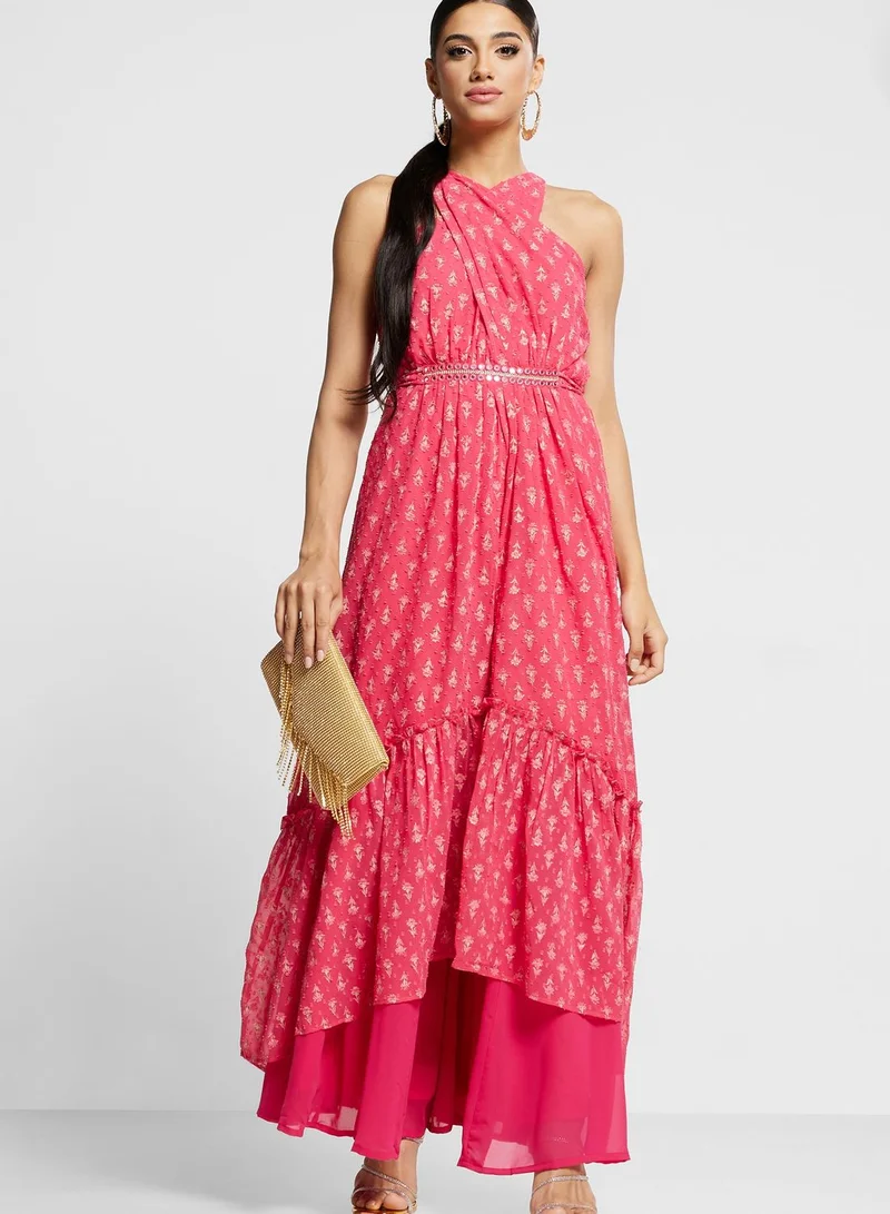 indya Halter Neck Printed Tiered Kurti