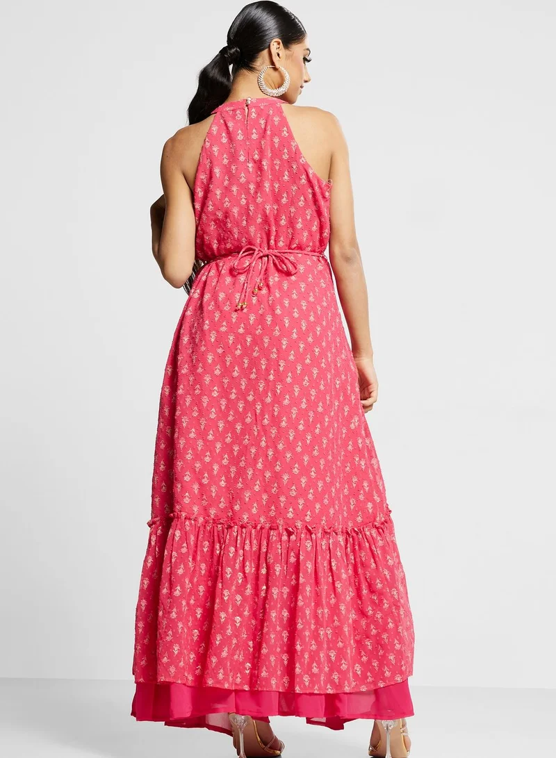 indya Halter Neck Printed Tiered Kurti