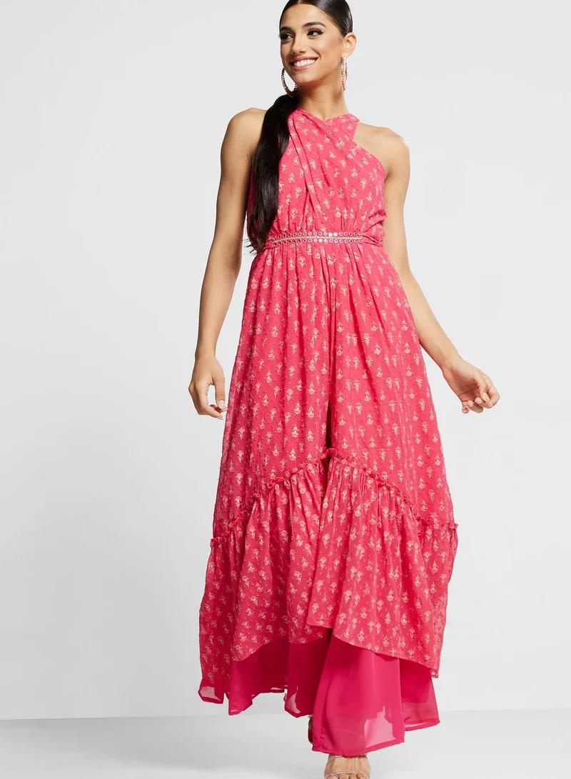 indya Halter Neck Printed Tiered Kurti