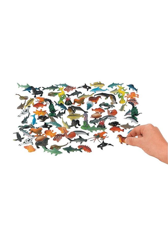 Fun Express حيوانات بحرية بلاستيكية بكميات كبيرة 90 حزمة من الحيوانات البحرية المصغرة تشمل سمكة القرش، الفقمة، فرس البحر، السلطعون، الأخطبوط والمزيد من الألعاب لحفلات الأطفال والهدايا الترويجية. - Image 1