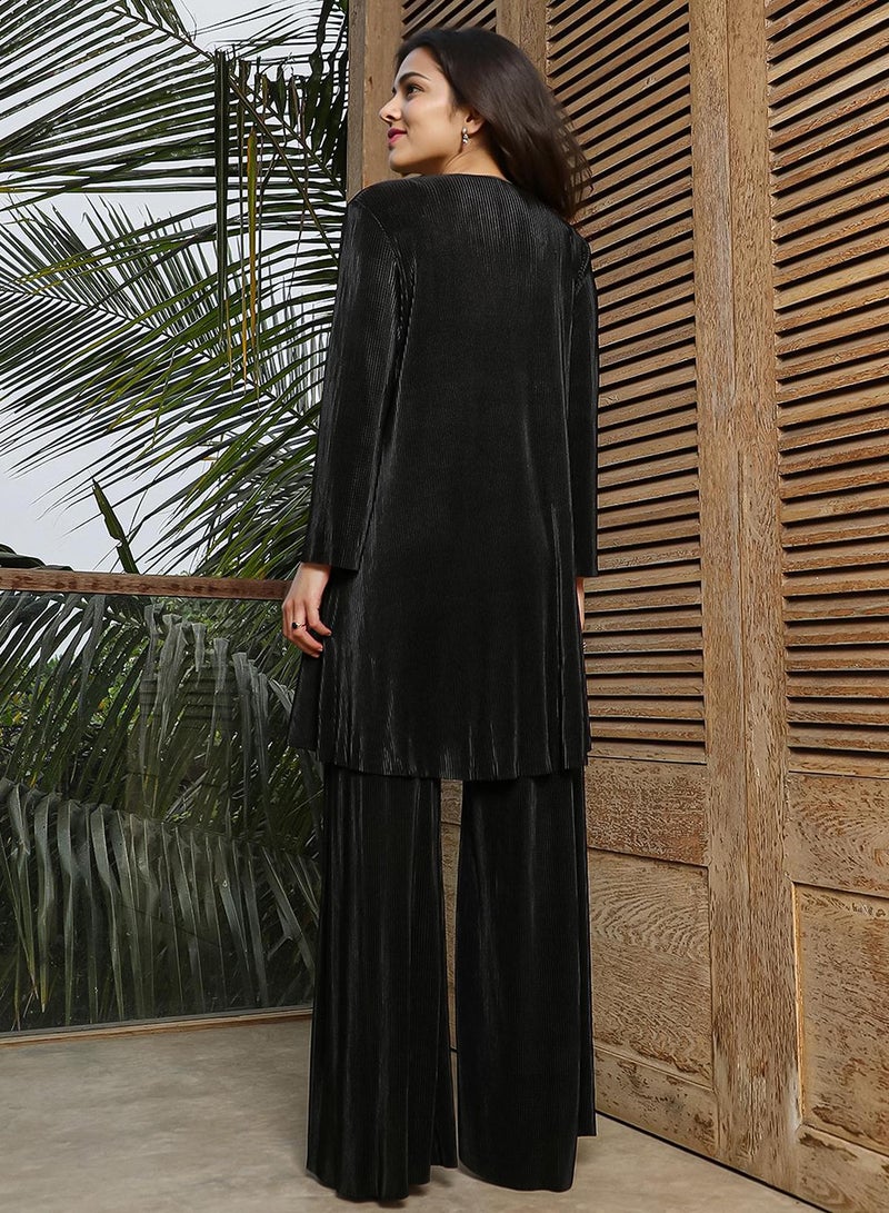  قصة Women's Onyx Black Accordian Kurta Set  - Image 5