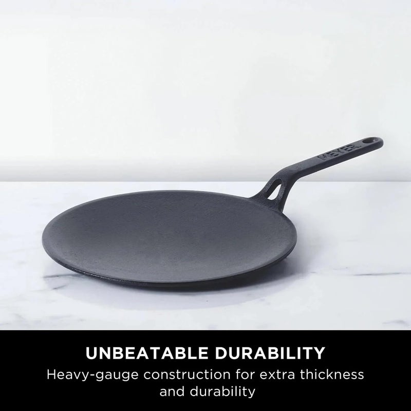 MEYER Meyer Pre-Seasoned Cast Iron 2 Piece Cookware Set - 26cm Cast Iron Roti Tawa + 25cm Cast Iron Grill pan | Iron Utensils for Cooking | Cast Iron Cookware Combo Offer, Black  - Image 4