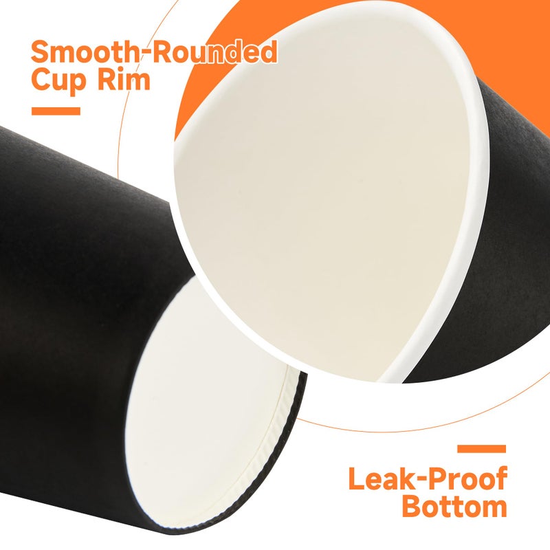 METAPRINT 100 Pack 16 oz Disposable Coffee Cups with Lids and Sleeves, Sturdy Paper Cups for Hot/Cold Drinks, Leak-Proof To Go Coffee Cups with Lids for Home, CafÃ©, Events, Office, Black - Image 4