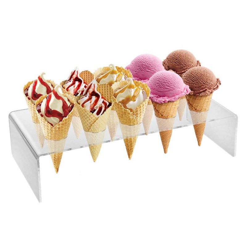 Clear Acrylic Ice Cream Cone Holder Stand 10 Holes to Display Snow Cones Sushi Hand Rolls Popcorn Candy French Fries Sweets Savory Ice Cream Recipe Ebook Included