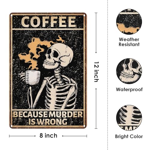 Sanwarm Metal Sign Skeleton Strong Coffee Retro Funny Vintage Tin Sign For Living Room Cafe Bar Club Office Home Wall Decor 12 X 8 Inch - Image 2