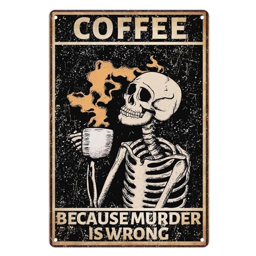 Sanwarm Metal Sign Skeleton Strong Coffee Retro Funny Vintage Tin Sign For Living Room Cafe Bar Club Office Home Wall Decor 12 X 8 Inch - Image 1