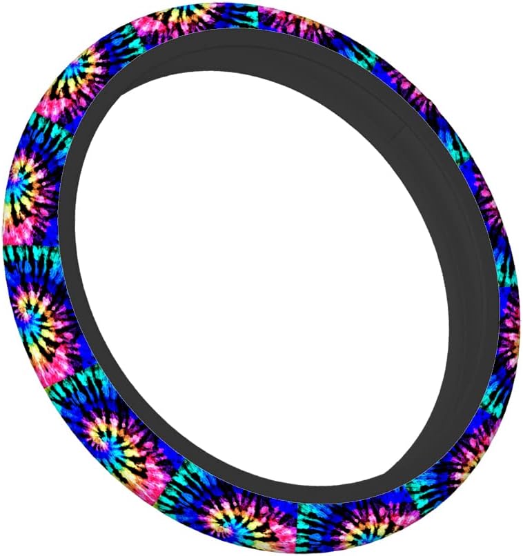 Swono Tie Dye Auto Car Steering Wheel Cover for Women Girls Rainbow Shibori Print 15 Inch Steering Wheel Protector Case,Fits for Automotive Car SUV Sedans - Image 5