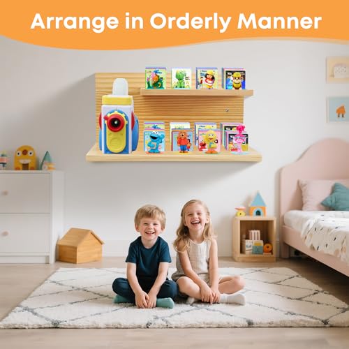 PHOENANCEE Floating Shelves for Little Tikes Story Dream MachineWall Shelf for Little Tikes Projector Books Audio Play Character Storage Tray Organizer for Toddlers and Kids Girls BoysPineNatural Wood - Image 3