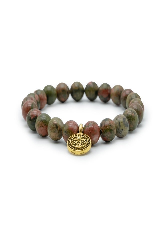 Chitshakti Natural Unakite Bracelet with Charm | 8mm Semi-Precious Stone Beads | Handmade Stretchable Unisex Crystal Jewelry | Gift for Women & Girls - Image 2