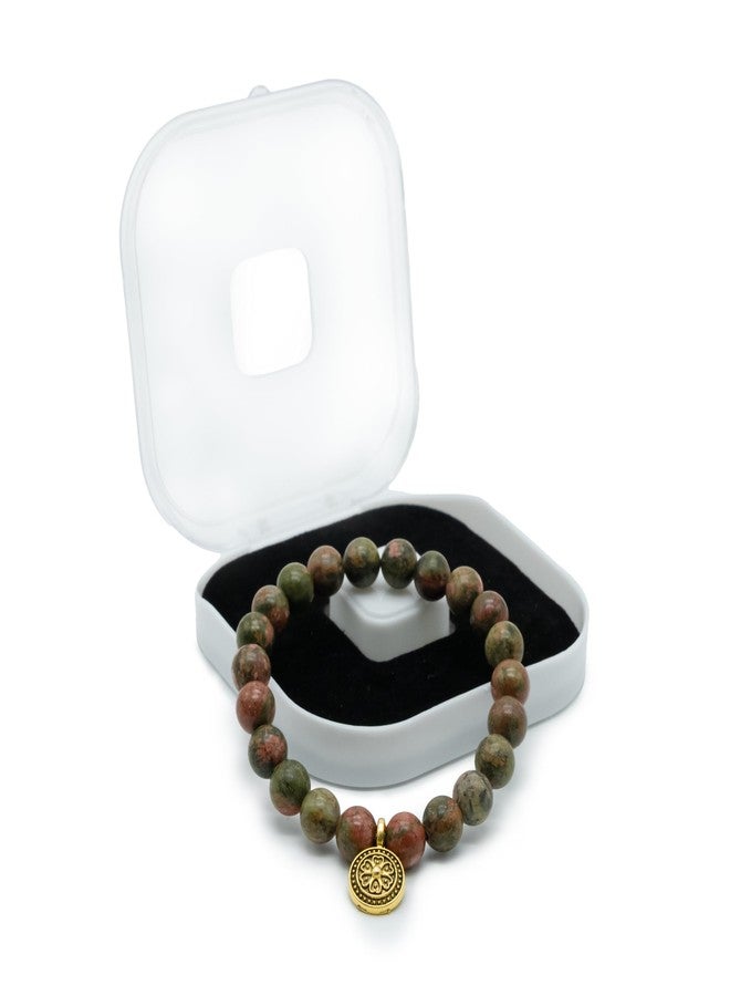Chitshakti Natural Unakite Bracelet with Charm | 8mm Semi-Precious Stone Beads | Handmade Stretchable Unisex Crystal Jewelry | Gift for Women & Girls - Image 1