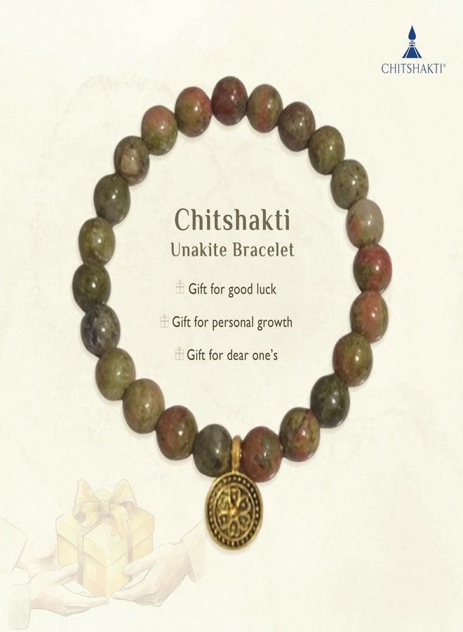 Chitshakti Natural Unakite Bracelet with Charm | 8mm Semi-Precious Stone Beads | Handmade Stretchable Unisex Crystal Jewelry | Gift for Women & Girls - Image 4