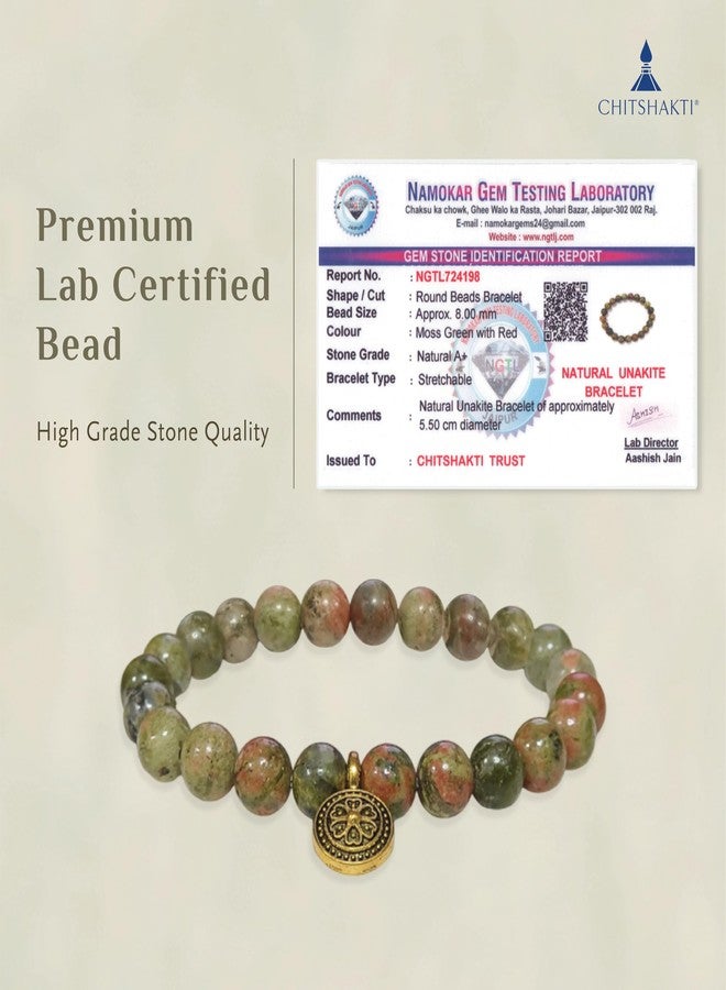 Chitshakti Natural Unakite Bracelet with Charm | 8mm Semi-Precious Stone Beads | Handmade Stretchable Unisex Crystal Jewelry | Gift for Women & Girls - Image 3