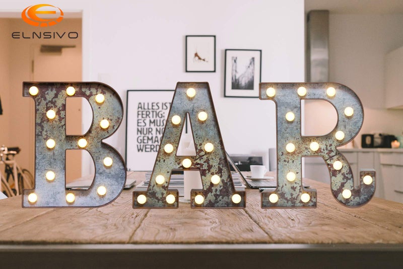 Elnsivo LED Marquee Light Up Letters Industrial Vintage Style Lighted Letters Rust Metal Effect Marquee Letter with Lights Illumination Letter Signs for Christmas Wedding Birthday Party Home Cafe Bar Decor-A - Image 5