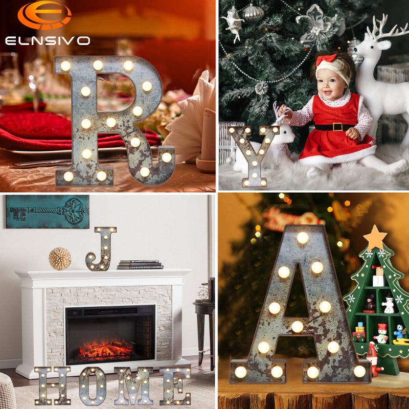 Elnsivo LED Marquee Light Up Letters Industrial Vintage Style Lighted Letters Rust Metal Effect Marquee Letter with Lights Illumination Letter Signs for Christmas Wedding Birthday Party Home Cafe Bar Decor-A - Image 4