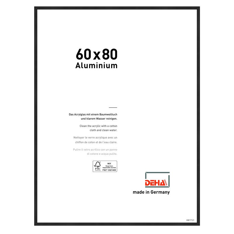 DEHA Design Boston Aluminium Picture Frame Matt Black 60x80cm with Push and Turn Clips