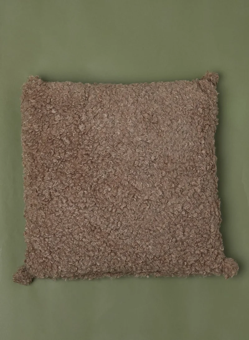 Noire Edit Beige Fleece Pom Pom Cushion With Insert 45X45Cm