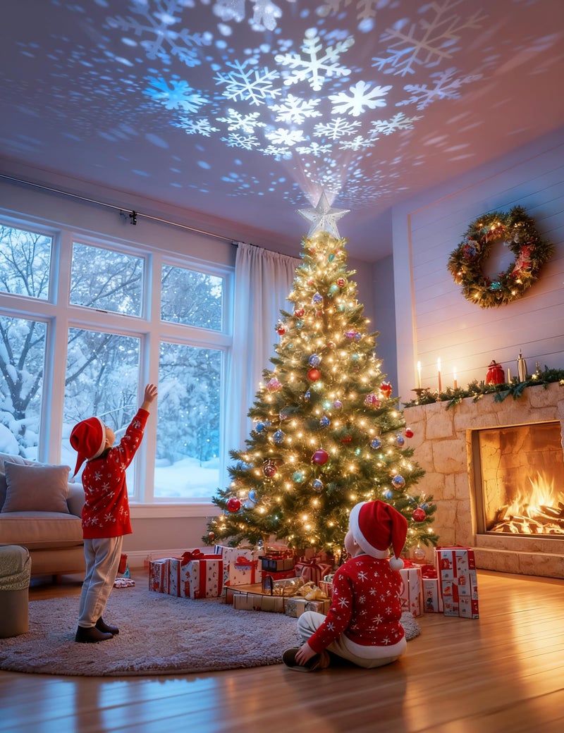 DG-Direct Christmas Tree Topper Lighted Star [Silver],3D Hollow Sparkling Star Christmas Tree Topper with Rotating Magic Cool White Snowflake Projector for Christmas Tree Ornament (Silver) - Image 2