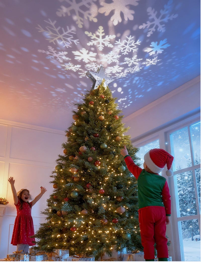 DG-Direct Christmas Tree Topper Lighted Star [Silver],3D Hollow Sparkling Star Christmas Tree Topper with Rotating Magic Cool White Snowflake Projector for Christmas Tree Ornament (Silver) - Image 3