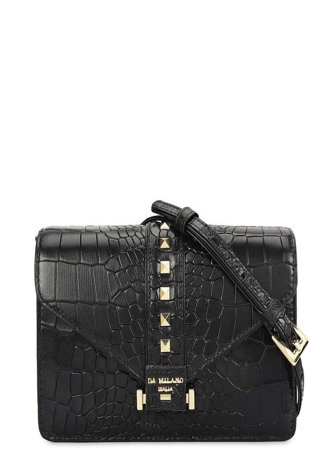 Da Milano Leather Shoulder Bag for Women - Black (00373OL) - Image 1