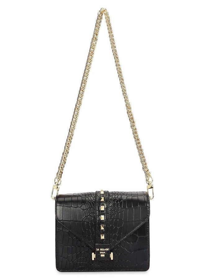 Da Milano Leather Shoulder Bag for Women - Black (00373OL) - Image 2