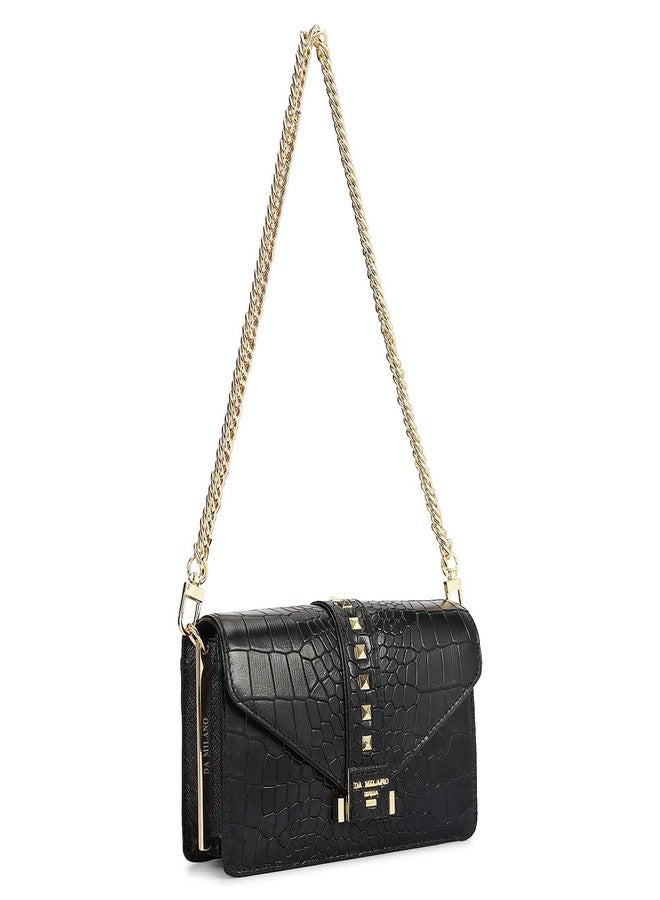 Da Milano Leather Shoulder Bag for Women - Black (00373OL) - Image 3