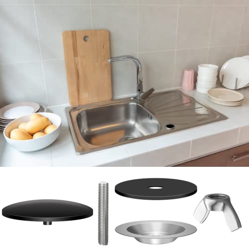 KIBBEH 2 Pack 2 Inch Sink Hole Cover for Kitchen Stainless Steel Faucet Hole Cover,Sink Plug Stopper Kitchen,Blanking Metal Plug(Black) - Image 2