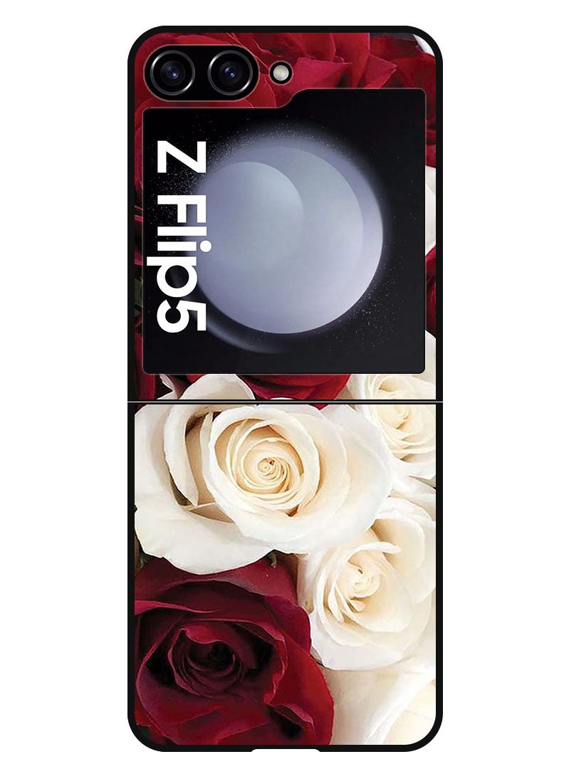 Theodor Protective Case Anti Scratch Shock Proof Bumper Cover For Samsung Galaxy Z Flip 5 White & Red Flower - Image 1