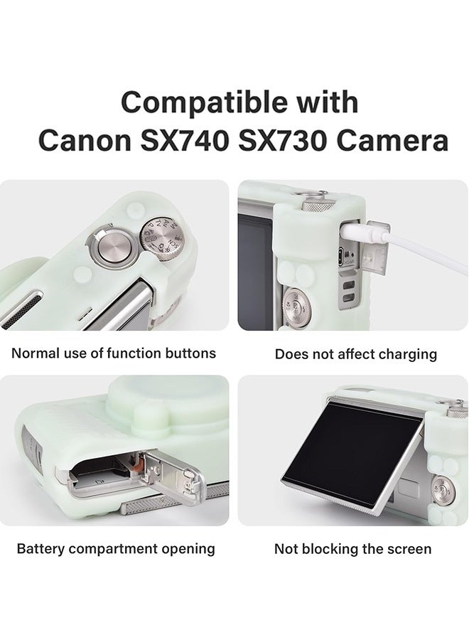 حافظة سيليكون متوافقة مع كاميرا Canon Powershot SX740 SX730 HS الرقمية حافظة مطاطية ناعمة SX740 HS مع غطاء عدسة قابل للإزالة وواقي شاشة من الزجاج المقوى مضاد للانزلاق ومضاد للخدش، لون أخضر هلامي - Image 4