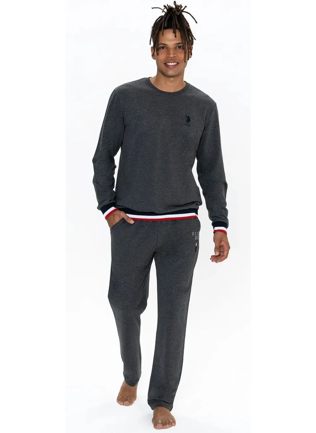U.S. Polo Assn. 18920 Men's Long Sleeve Crew Neck Casual Home Wear-Anthracite Melange