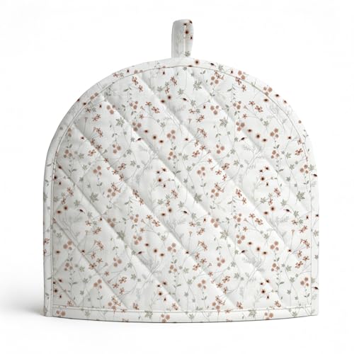 LINENWALAS Premium Cotton Tea Cosy for Kettle – 12x15 Inches | 3-Layer Thermal Insulation | Elegant Printed Design | Tea Kettle Warmer Pot Cover for Coffee Table, Dining Table Décor (Crimson Flower) - Image 1