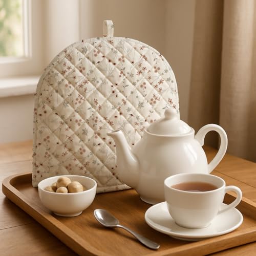 LINENWALAS Premium Cotton Tea Cosy for Kettle – 12x15 Inches | 3-Layer Thermal Insulation | Elegant Printed Design | Tea Kettle Warmer Pot Cover for Coffee Table, Dining Table Décor (Crimson Flower) - Image 2