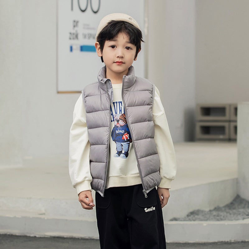 Kids Lightweight Down Vest Unisex Collar Autumn-Winter Grey 