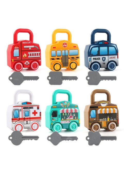 Children's Unlocking Toys Early Education Letters And Numbers Cognition 0-3 Years Old Baby Key Shape Matching Lock Car-Color:Six Different Patterns (full Set)
