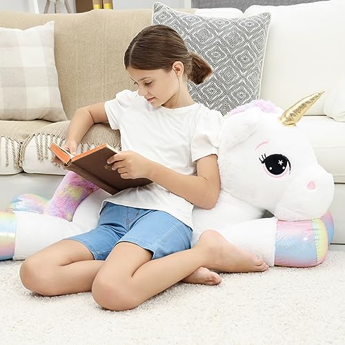 FFxiong 44 Inch Giant Unicorn Stuffed Animal Pillow, Cute Soft Big Unicorn with Rainbow Wings Large Plush Toy, Gifts for Girlfriend Girls Boys Kids Birthday Valentines Christmas - Image 3