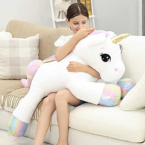 FFxiong 44 Inch Giant Unicorn Stuffed Animal Pillow, Cute Soft Big Unicorn with Rainbow Wings Large Plush Toy, Gifts for Girlfriend Girls Boys Kids Birthday Valentines Christmas - Image 5