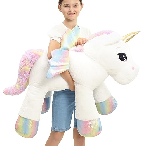 FFxiong 44 Inch Giant Unicorn Stuffed Animal Pillow, Cute Soft Big Unicorn with Rainbow Wings Large Plush Toy, Gifts for Girlfriend Girls Boys Kids Birthday Valentines Christmas - Image 1