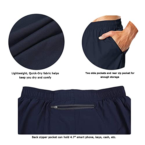 EZRUN Men's 5 Inches Running Workout Shorts Quick Dry Lightweight Athletic Shorts with Liner Zipper Pockets,Navy Blue,S - Image 4