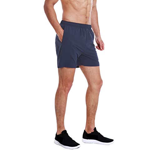 EZRUN Men's 5 Inches Running Workout Shorts Quick Dry Lightweight Athletic Shorts with Liner Zipper Pockets,Navy Blue,S - Image 2